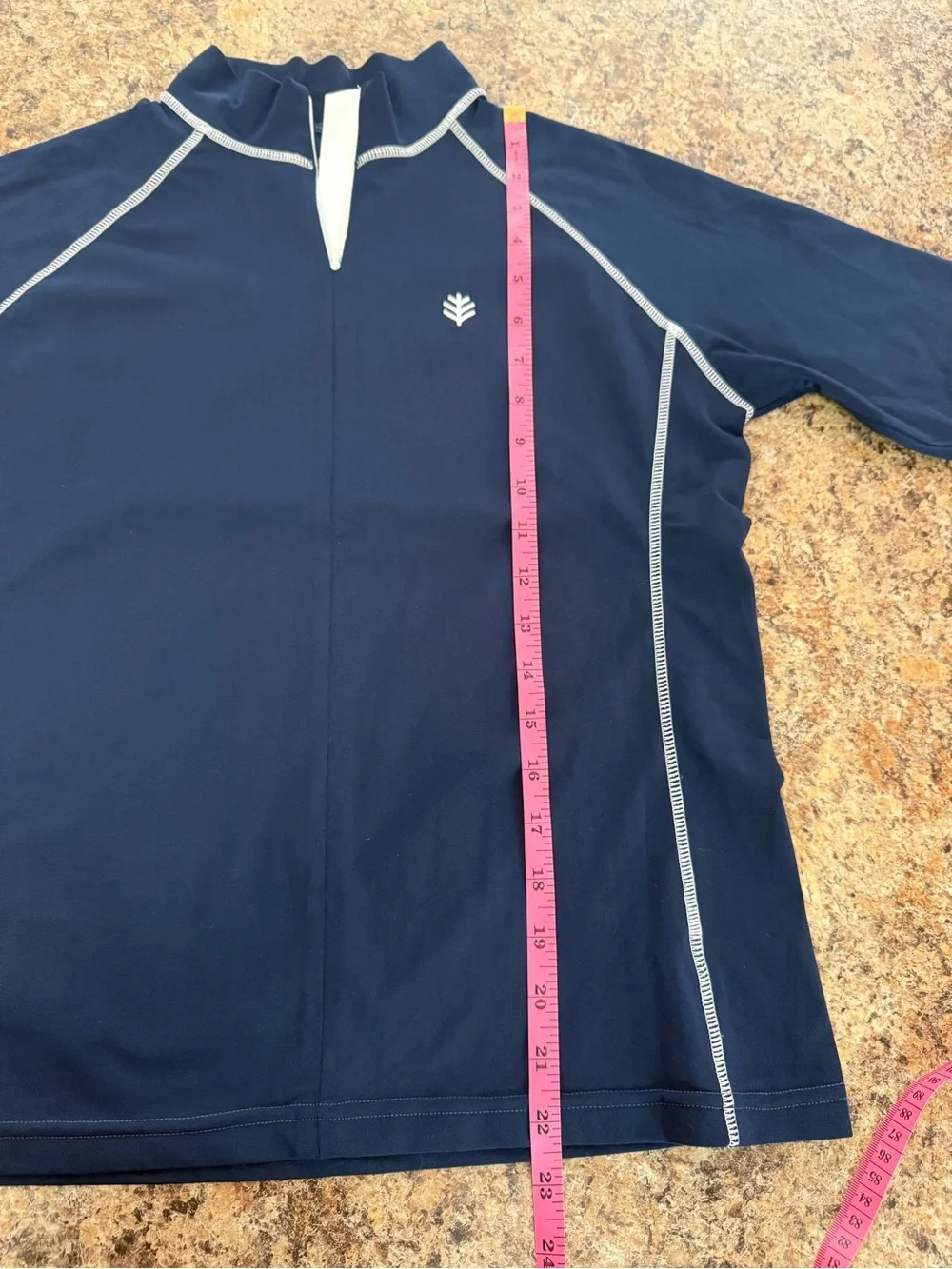 Coolibar UPF 50+ Quarter Zip Short Sleeve Swim Rash Guard Navy Men’s Small